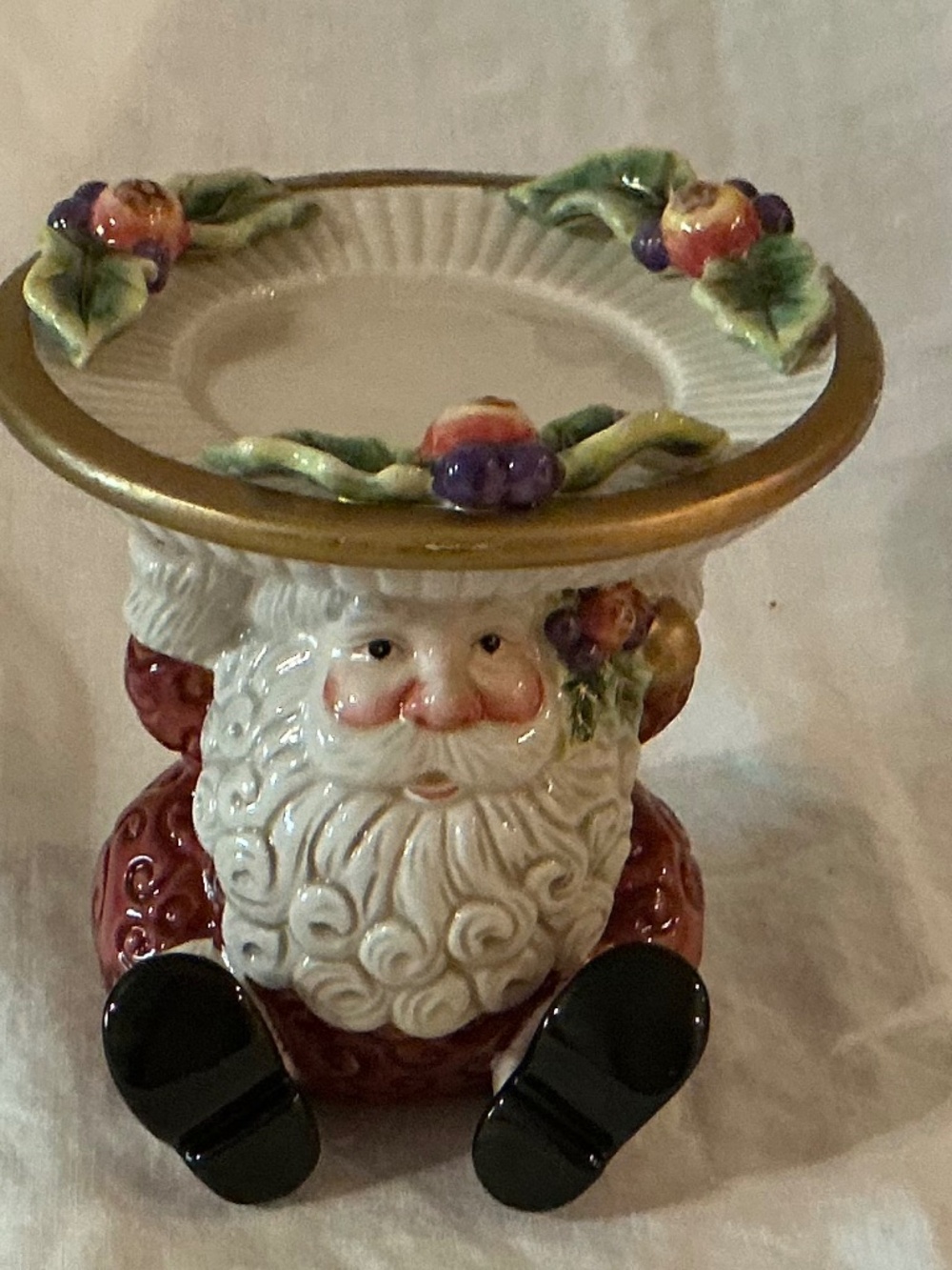 Fitz & Floyd Essentials Santa Pillar Candle Holder Candy Dish Christmas